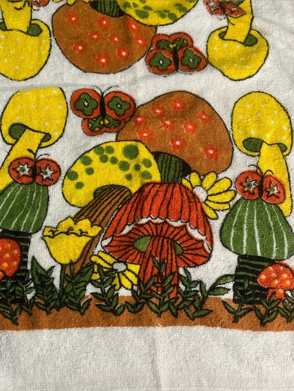Vtg 70s Mushroom Psychedelic Kitchen Towels Retro Groovy Lots Of 3
